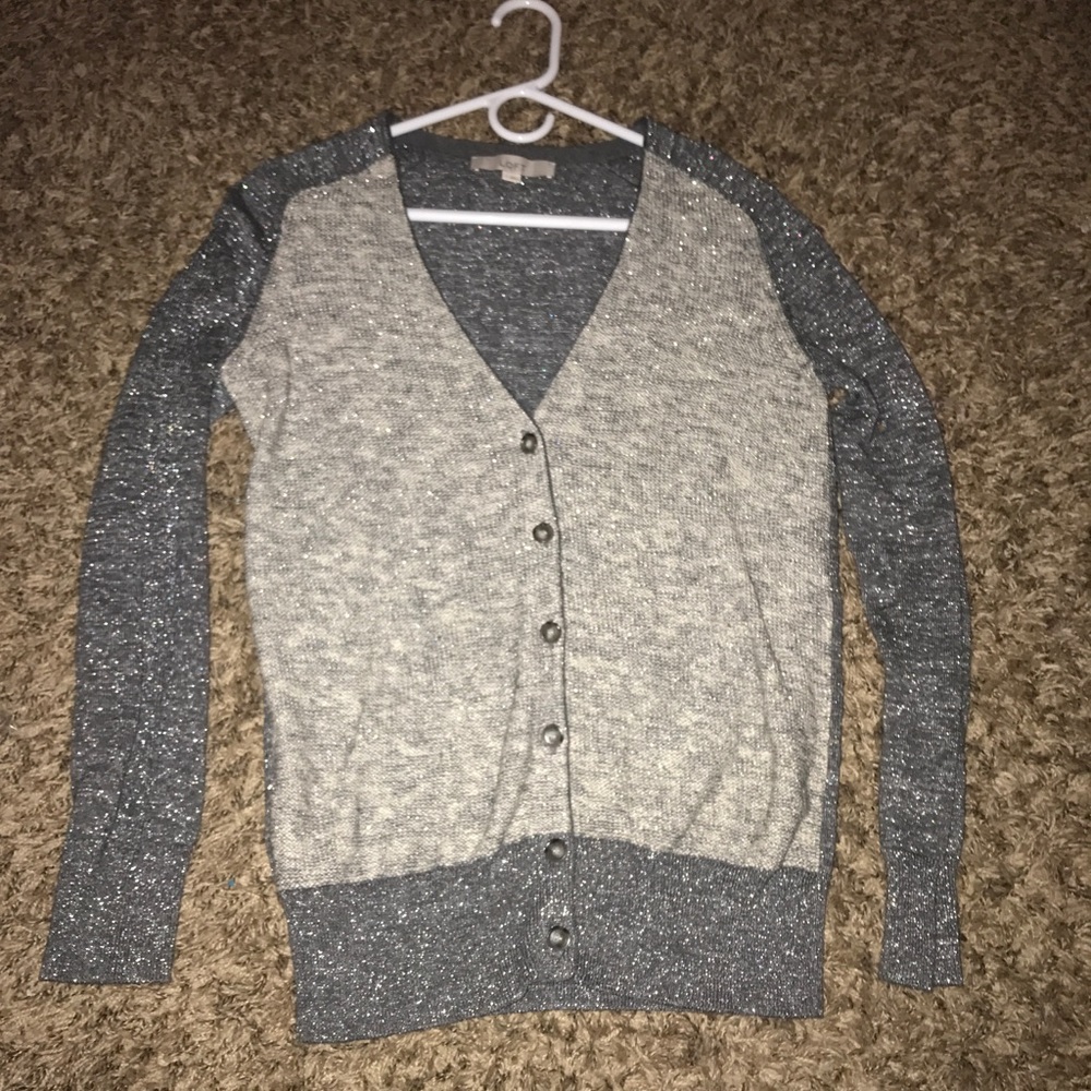 Silver Shimmer Color-block Cardigan by Loft